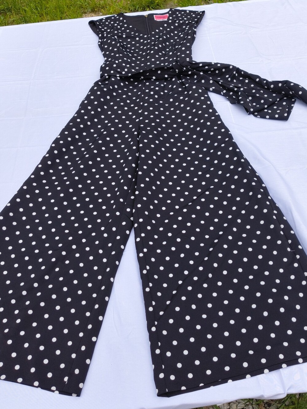 Kate Spade Lia Dot Black and White Polka Dot Wide Leg Jumpsuit - Size 0